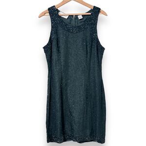 Laurence Kazer Beaded Short Sexy Black Vintage Mini Dress Large Goth Whimsy 90s